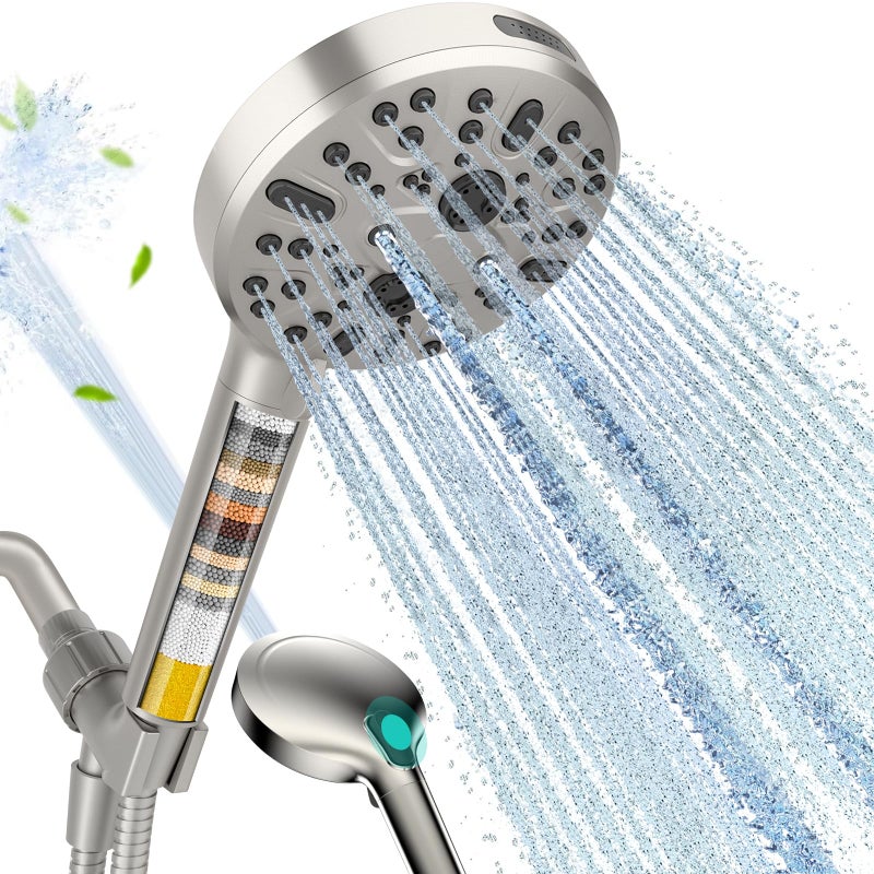 Cobbe Filtered Shower Head with Handheld High Pressure 9 Spray Modes Showerhead with 16Stage Water Softener for Hard Water Purifying Detachable Hand Held Shower Head Brushed Nickel - Image 2