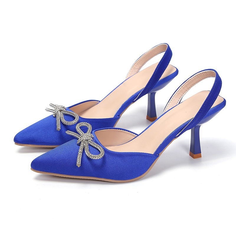 Large Size Pointed High Heel Sandals Fashion Bow Baotou Thin Heel Single-Layer Shoes Sandals High Heels - Image 3