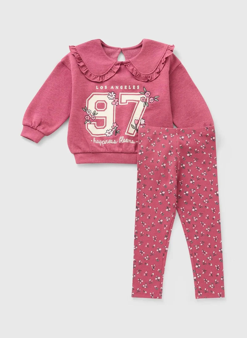 ماتلان Girls Dark Pink LA Collar Top & Legging Set