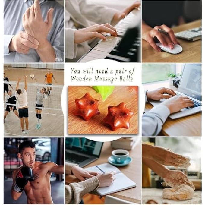 Azonee 2PCS Handheld Sensory Fidget Toys Anxiety Quiet Fidget Toys Stress Relief ADHD Office Desk Roller Gadgets Relieves Stress Toys Wooden Massage Balls Manual Hand Massage Tools for Adults - Image 2