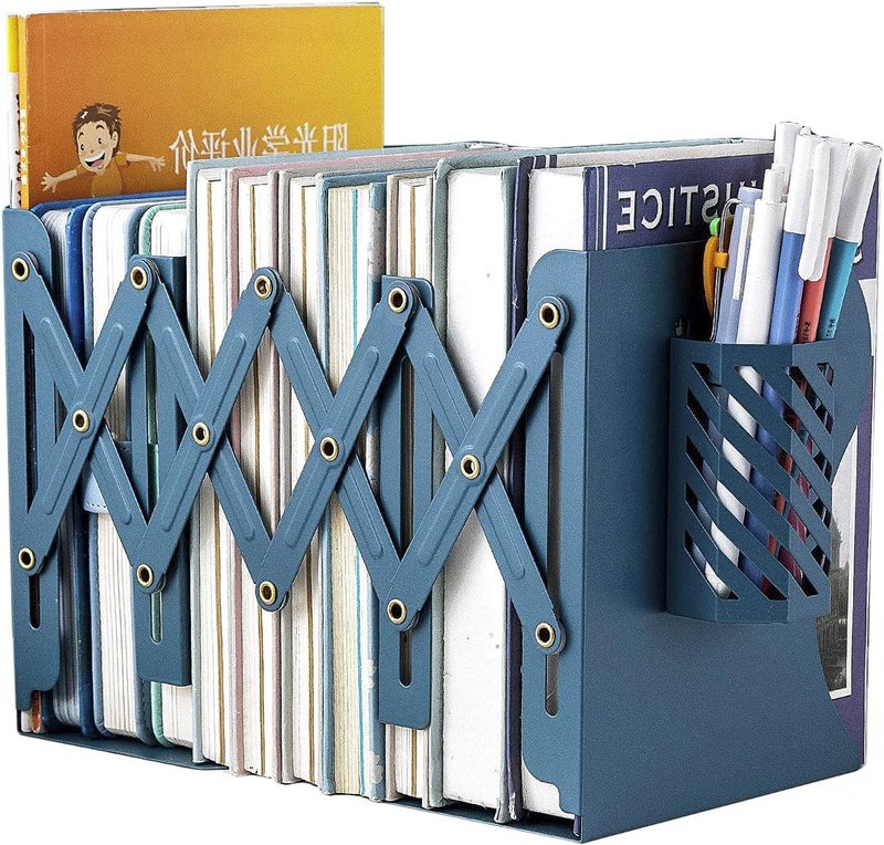 Gardesk Adjustable Bookends Metal Book Ends for Heavy Book Holder Heavy Duty Bookends Nonskid Bookcase Desktop Book Organizer Binder Holder (Blue) - Image 1