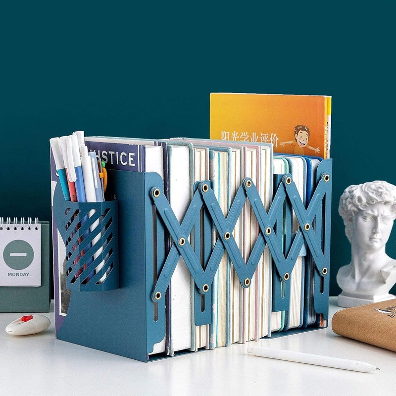 Gardesk Adjustable Bookends Metal Book Ends for Heavy Book Holder Heavy Duty Bookends Nonskid Bookcase Desktop Book Organizer Binder Holder (Blue) - Image 3