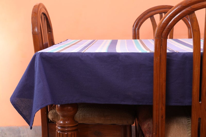 Dekor World Stripe Printed Blue Table Cover with Place Mat & Napkin (Pack of 13) - Image 2
