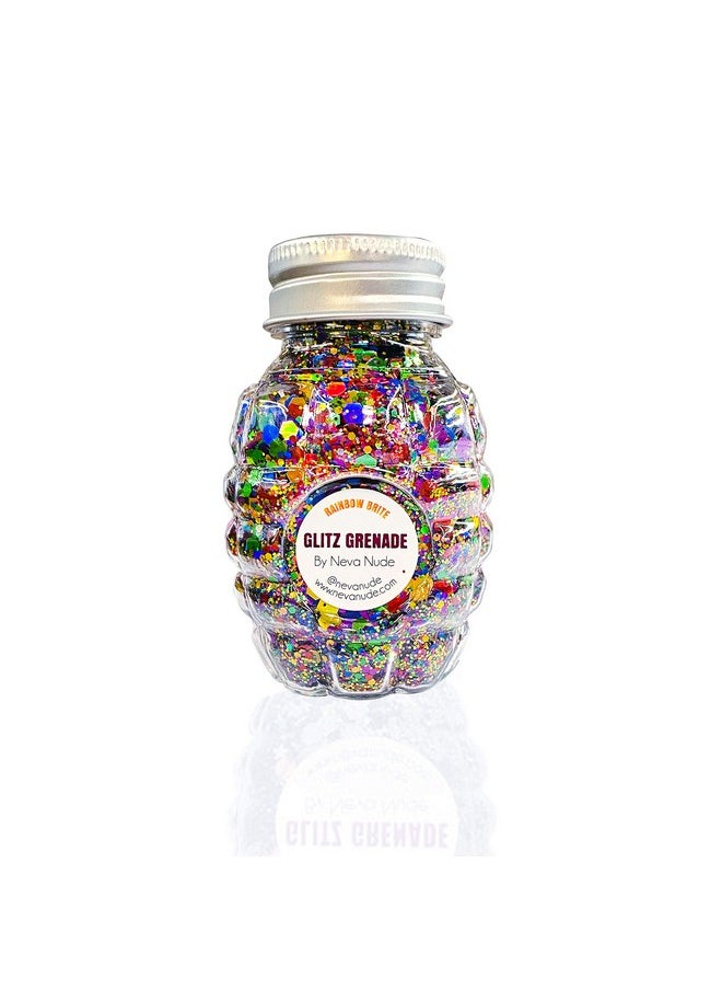 Neva Nude Face And Body Glitter Keychain Chunky Glitter In Aloe For Festivals, Raves, And More ; Cosmetic Grade ; Super Sparkly (Rainbow Brite Multicolor Holographic Glitz Grenade)  - Image 1