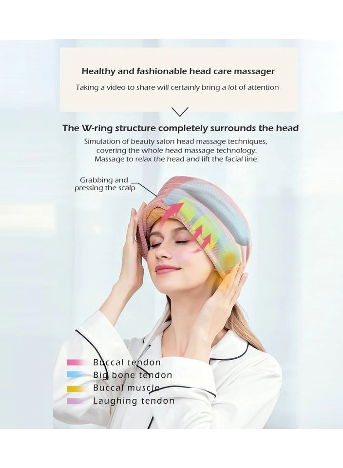general Smart Air Pressure Head Massage Sleep Aiding Wireless Head Scalp Massager Heat Hot Compress Relieve Headache Pain Insomnia (Pink) - Image 3