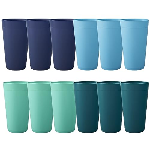 US Acrylic Newport 20 ounce Unbreakable Plastic Stackable Water Tumblers in 4 Coastal Colors | Set of 12 Drinking Cups | Reusable, BPA-free, Made in the USA, Top-rack Dishwasher and Microwave Safe - Image 1