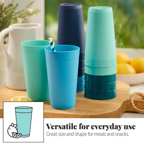 US Acrylic Newport 20 ounce Unbreakable Plastic Stackable Water Tumblers in 4 Coastal Colors | Set of 12 Drinking Cups | Reusable, BPA-free, Made in the USA, Top-rack Dishwasher and Microwave Safe - Image 4