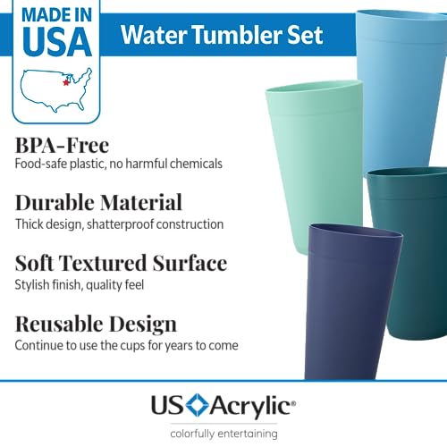 US Acrylic Newport 20 ounce Unbreakable Plastic Stackable Water Tumblers in 4 Coastal Colors | Set of 12 Drinking Cups | Reusable, BPA-free, Made in the USA, Top-rack Dishwasher and Microwave Safe - Image 2