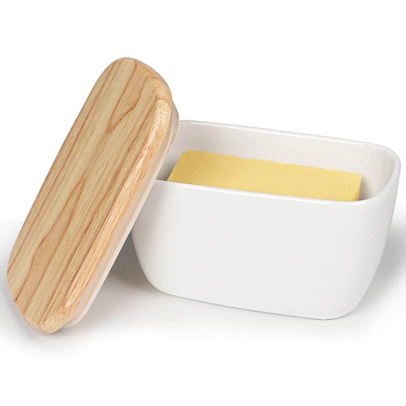 HAOTOP Porcelain Butter Dish Perfect for 4 Sticks of ButterButter Container Large Ceramics Butter Holder with Lid White