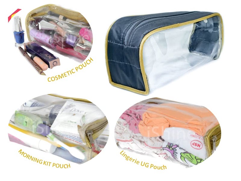 iShine Multipurpose Travel Morning Zipper Pouch for Men and Women Transparent Grey Gold - 1 pc - Image 3