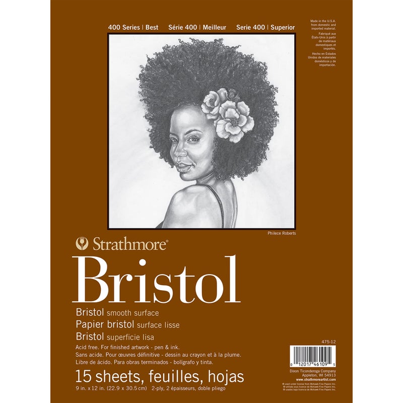 Strathmore 400 Series Bristol Paper Pad, Smooth, Tape Bound, 9x12 inches, 15 Sheets (2-ply) - Artist Paper for Adults and Students - Markers, Pen and Ink - Image 1