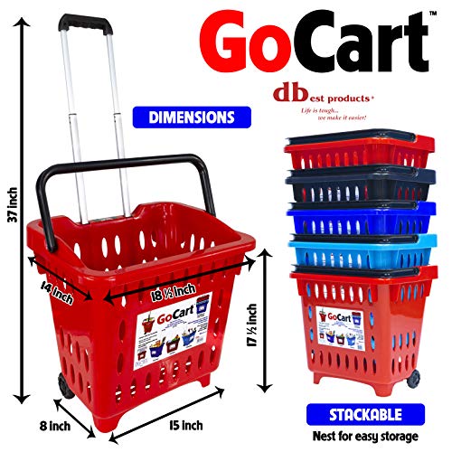 dbest products GoCart, Red Grocery Cart Shopping Laundry Basket on Wheels - Image 3