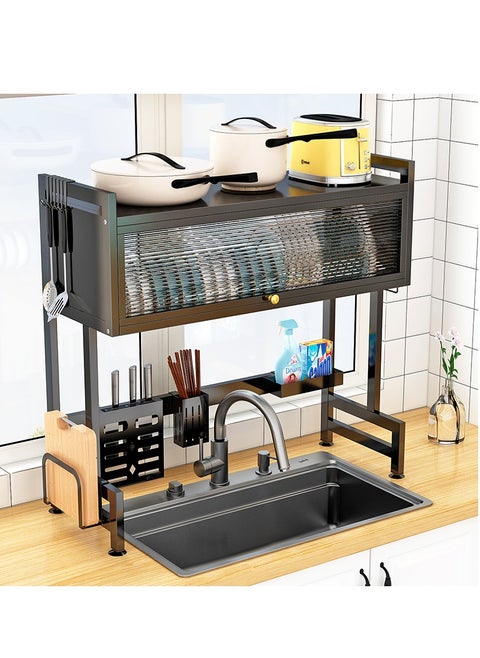 The Sink Dish Drainer Drying Rack,2 Tier Dish Drying Rack for Kitchen Counter, Large Dish Drying Rack with Flip Door, Over Sink Dish Drying Rack for Family Use,Dust-Proof,75cm
