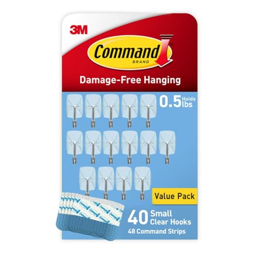 Command Small Clear Wire Toggle Hooks, 40 Wall Hook and 48 Strips, Damage-Free Hanging with Adhesive, Great for Hanging, Organization and Storage, Holds up to 0.5 lb - Image 1