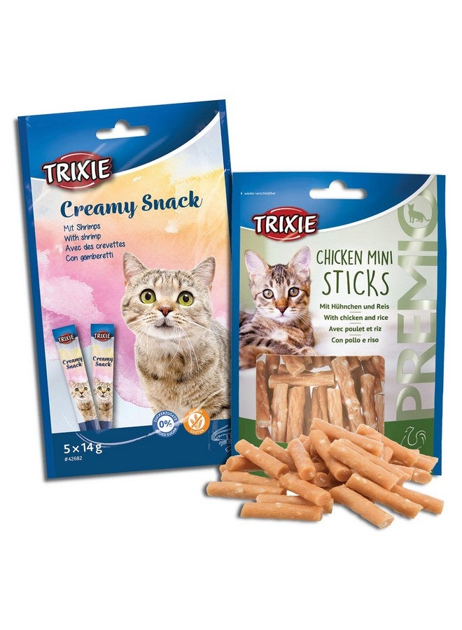 تريكسي مجموعة مكافآت القطط من أعواد الدجاج الصغيرة الفاخرة ووجبة خفيفة من التونة والروبيان الكريمية، مكافآت غنية بالعناصر الغذائية للقطط، مناسبة لجميع السلالات - (عبوة من قطعتين) - Image 1