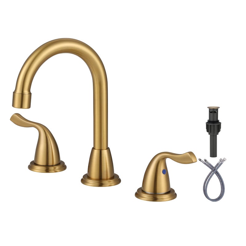 Arcora Brushed Gold Bathroom Faucet 3 Hole: ARCORA 8 Inch Widespread Bathroom Faucet, 2 Handles Bathroom Sink Faucet with Drain Assembly - Image 1