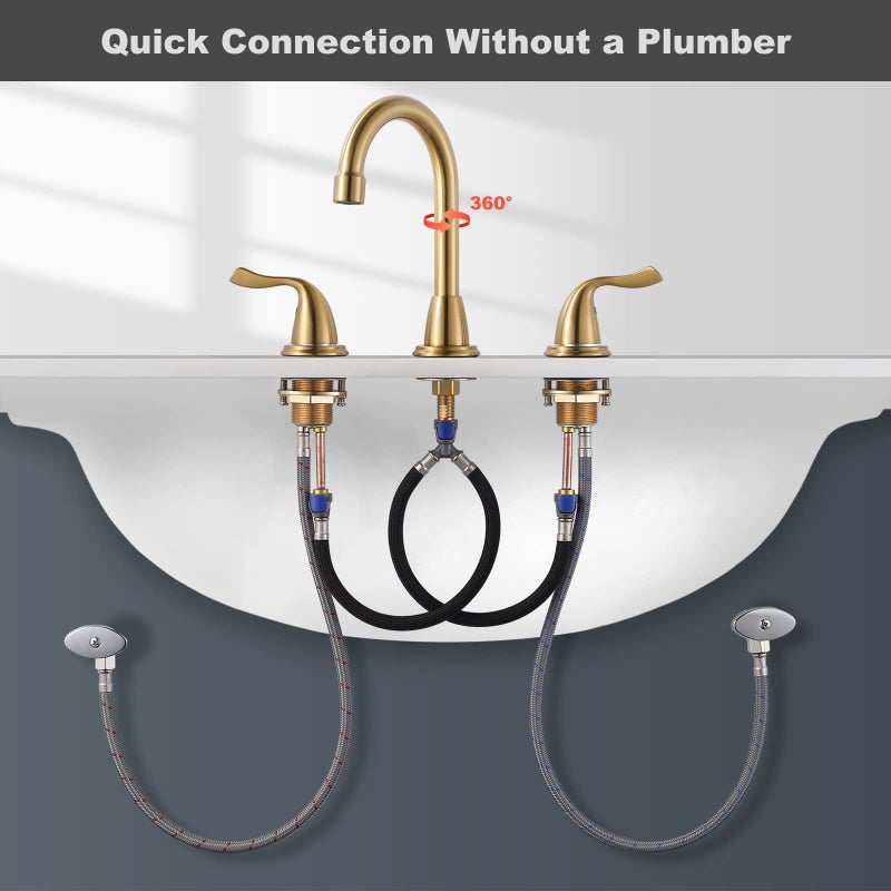 Arcora Brushed Gold Bathroom Faucet 3 Hole: ARCORA 8 Inch Widespread Bathroom Faucet, 2 Handles Bathroom Sink Faucet with Drain Assembly - Image 4