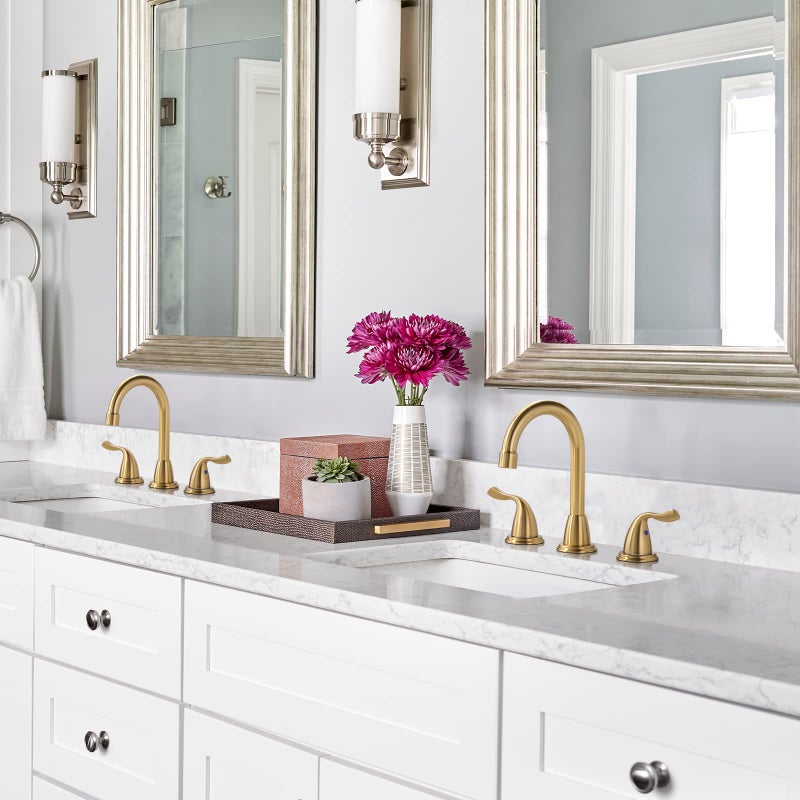 Arcora Brushed Gold Bathroom Faucet 3 Hole: ARCORA 8 Inch Widespread Bathroom Faucet, 2 Handles Bathroom Sink Faucet with Drain Assembly - Image 3