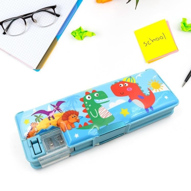 Yanmai Multipurpose Double-Deck Compass Box - Plastic Pencil Case with 2 Compartments, Storage Organizer for School Supplies - Ideal Birthday Gift for Girls & Boys (Mix Design),Multicolor - Image 5