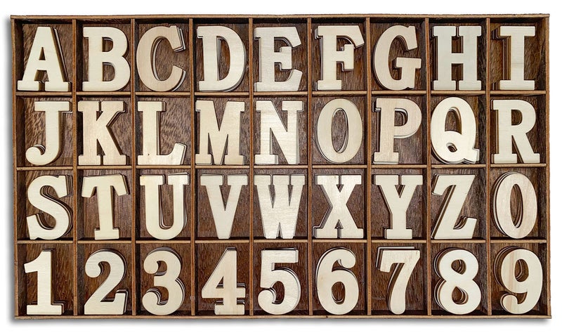 Cregugua 180 Pieces 134 Inch 175 Wooden Letters Wooden Numbers with Rustic DividerBold Font Unfinished Wood Alphabet AZ and Numbers 09 Gifts Set for DIY CraftsHomemadeLearning