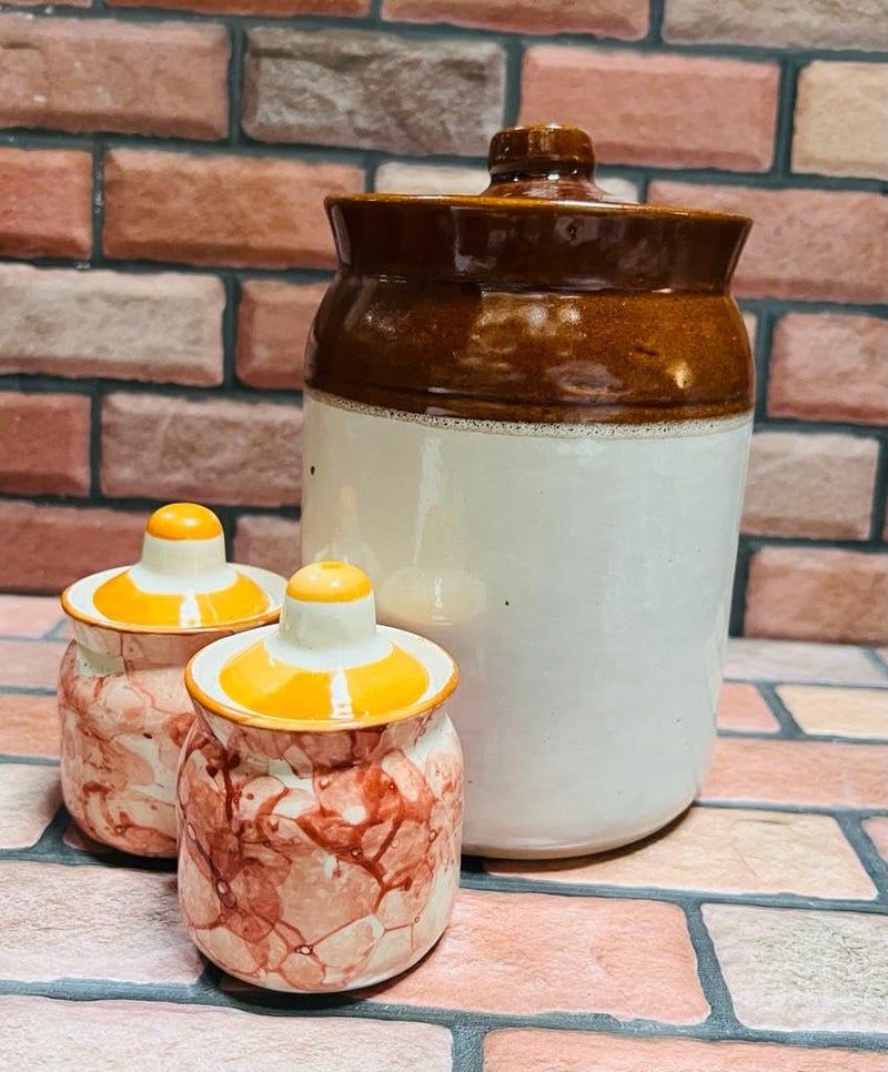 SHRIYAM CRAFT Pickle Jar Container for Kitchen Storage Jars CERAMIC BARNI JARS 1KG JAR WITH 80ML Painting 2 pcs JAR PACK OF 3 - Image 2