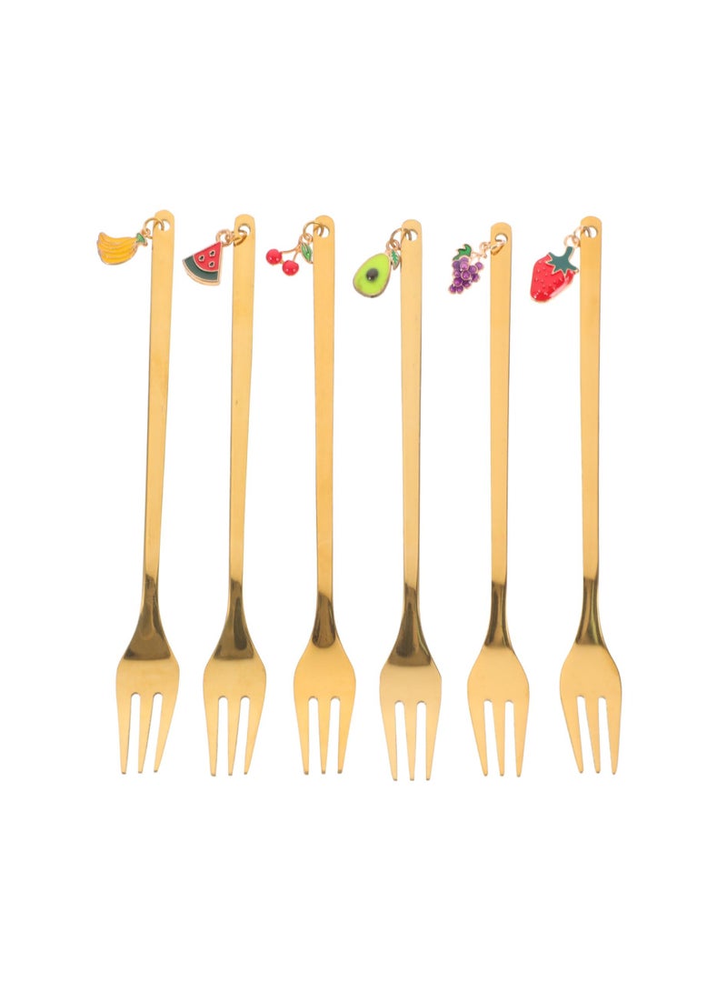 SYOSI 6 قطع شوك وملاعق من الفولاذ المقاوم للصدأ، شوك حلوى، شوك لطيفة، شوك زخرفية، شوك فواكه، شوك صغيرة من الفولاذ المقاوم للصدأ، شوك معدنية، شوك كعكة من الفولاذ المقاوم للصدأ، مجموعة شوك المائدة (ذهبي) - Image 1