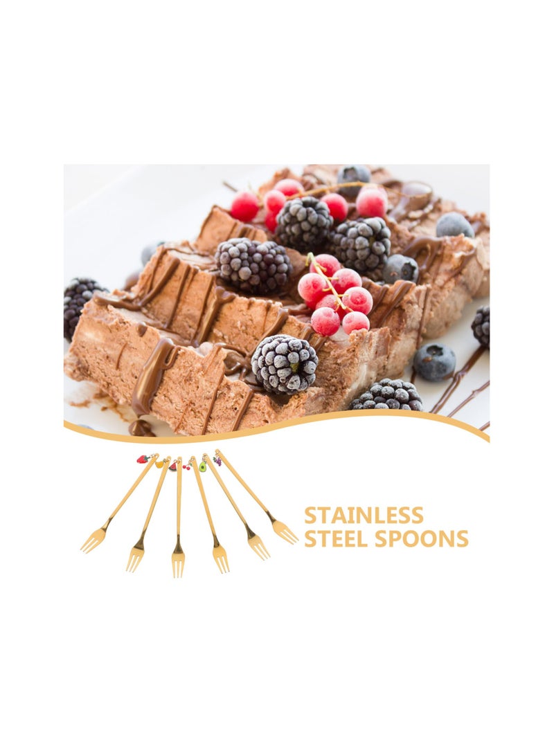 SYOSI 6 قطع شوك وملاعق من الفولاذ المقاوم للصدأ، شوك حلوى، شوك لطيفة، شوك زخرفية، شوك فواكه، شوك صغيرة من الفولاذ المقاوم للصدأ، شوك معدنية، شوك كعكة من الفولاذ المقاوم للصدأ، مجموعة شوك المائدة (ذهبي) - Image 2