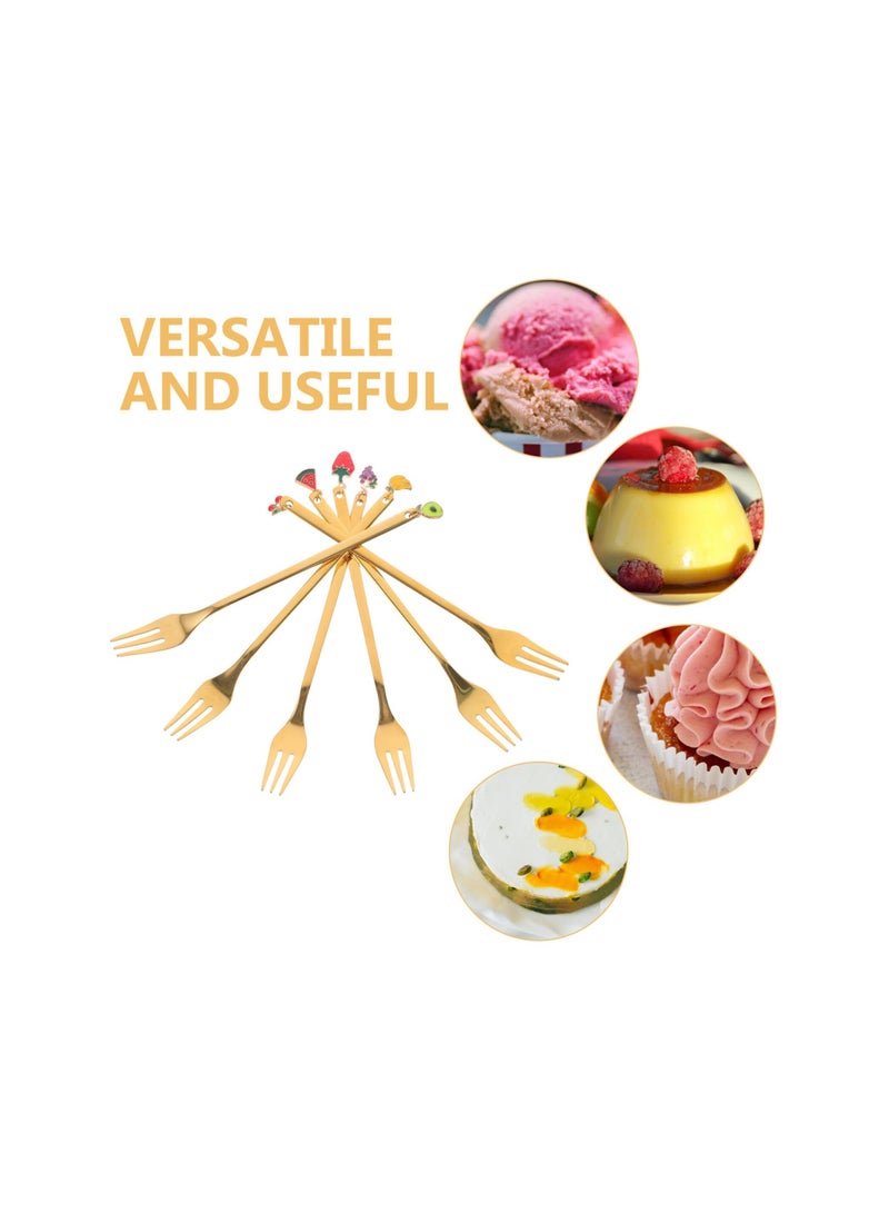 SYOSI 6 قطع شوك وملاعق من الفولاذ المقاوم للصدأ، شوك حلوى، شوك لطيفة، شوك زخرفية، شوك فواكه، شوك صغيرة من الفولاذ المقاوم للصدأ، شوك معدنية، شوك كعكة من الفولاذ المقاوم للصدأ، مجموعة شوك المائدة (ذهبي) - Image 5