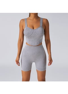 New Cross-Border Style Womens Yoga Suit With Chest Pad Shorts Breathable Seamless Sports Suit For Fitness And Comfort Grey suit