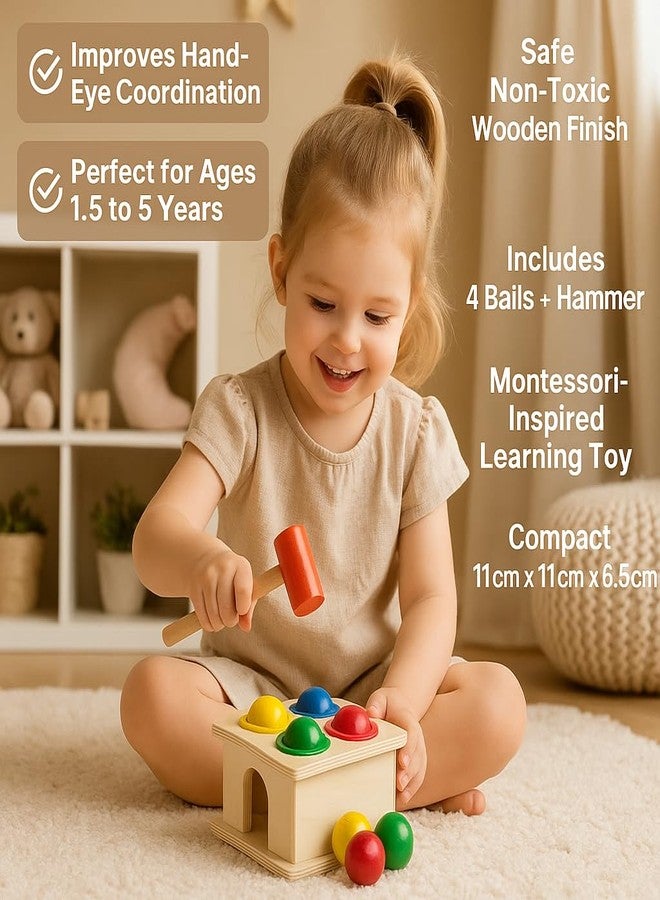 Nuwishtek Wooden Hammer Ball Knock Pounding Bench with Box Case Fine Motor and Dexterity Skills Early Educational Toy Set for Kids 2+ Years (Hammer Ball) - Image 4