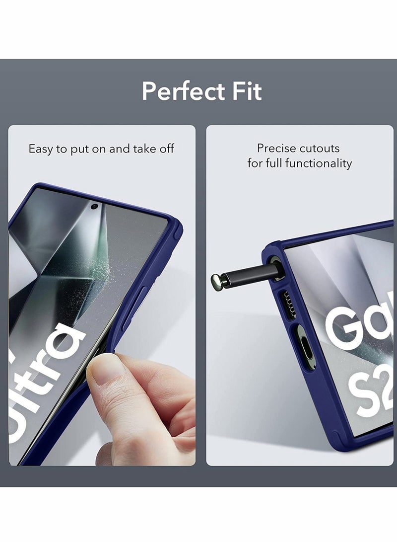 دبليو تيك غطاء خلفي شفاف من السيليكون الناعم الهجين مع حامل حامل للكاميرا قابل للطي لهاتف سامسونج جالاكسي S24 الترا 5G 2024 أزرق داكن - Image 2