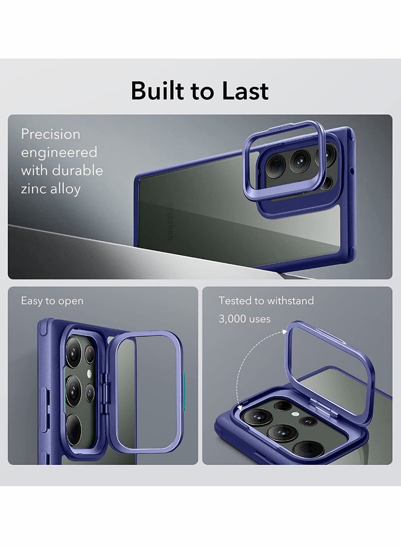 دبليو تيك غطاء خلفي شفاف من السيليكون الناعم الهجين مع حامل حامل للكاميرا قابل للطي لهاتف سامسونج جالاكسي S24 الترا 5G 2024 أزرق داكن - Image 3