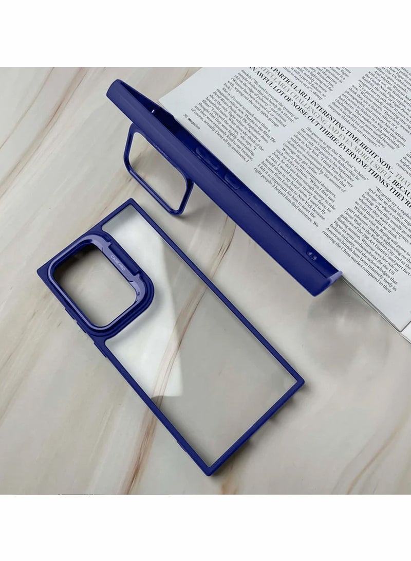 دبليو تيك غطاء خلفي شفاف من السيليكون الناعم الهجين مع حامل حامل للكاميرا قابل للطي لهاتف سامسونج جالاكسي S24 الترا 5G 2024 أزرق داكن - Image 4