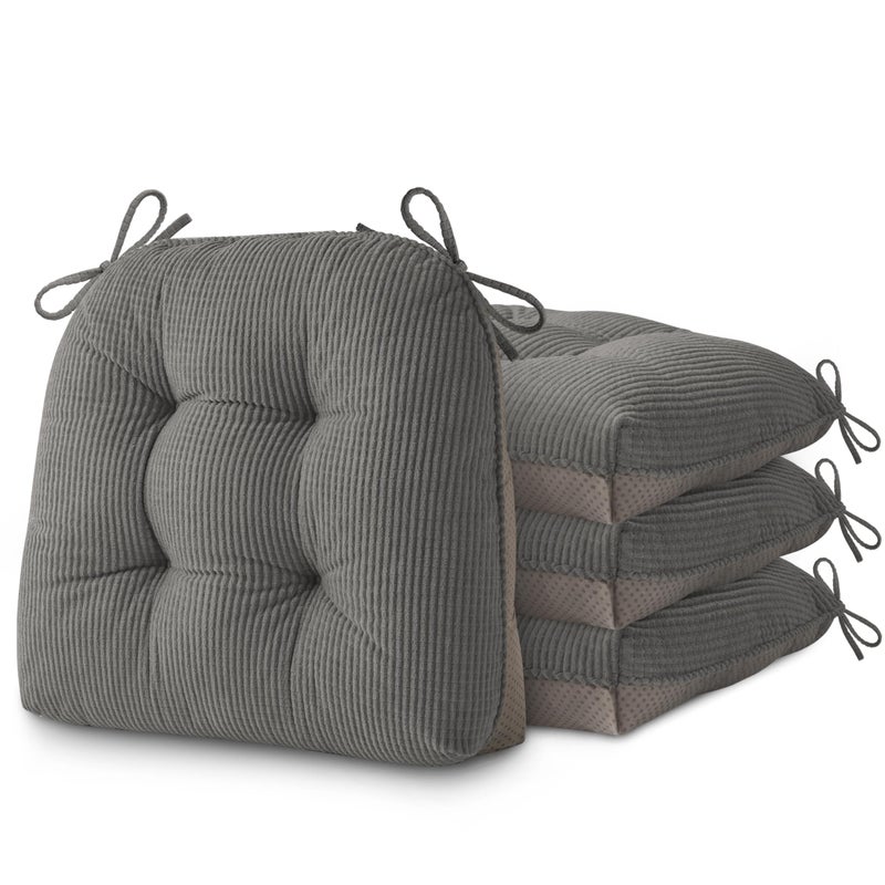 AddGrace Dining Chair Cushions Set of 4 Non-Slip Bottom Kitchen Chair Pads with Ties for Indoor Kitchen Furniture Comfy Soft Seat Cushions for Dining Room 18 x 16 x 3inch Grey - Image 1