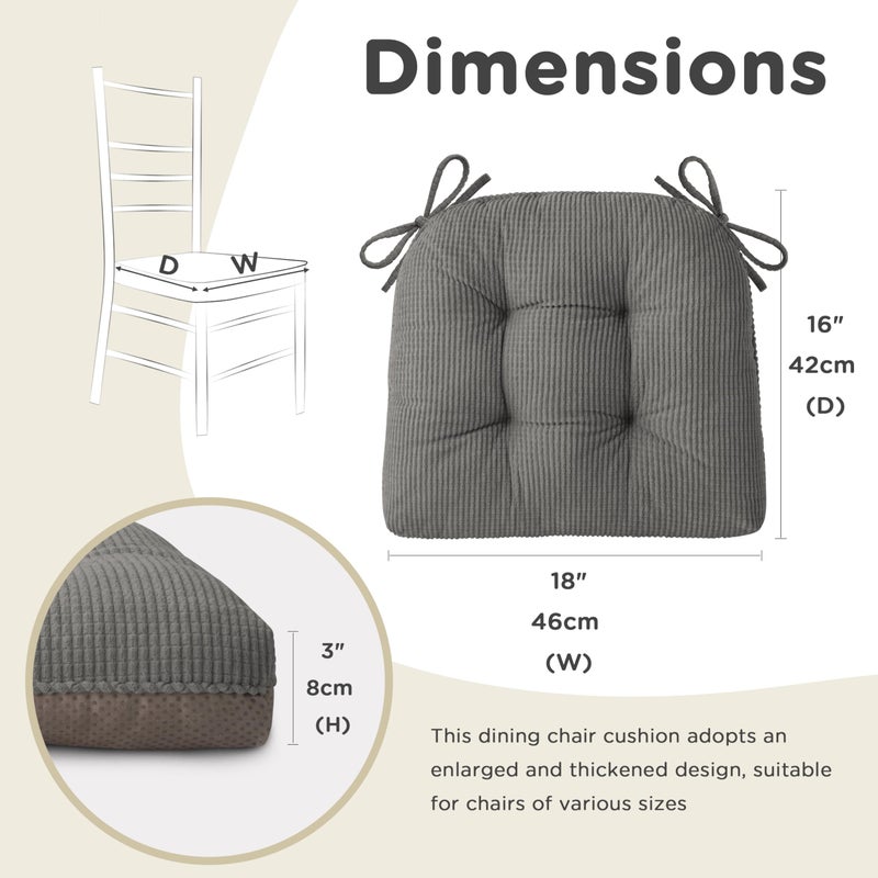 AddGrace Dining Chair Cushions Set of 4 Non-Slip Bottom Kitchen Chair Pads with Ties for Indoor Kitchen Furniture Comfy Soft Seat Cushions for Dining Room 18 x 16 x 3inch Grey - Image 2