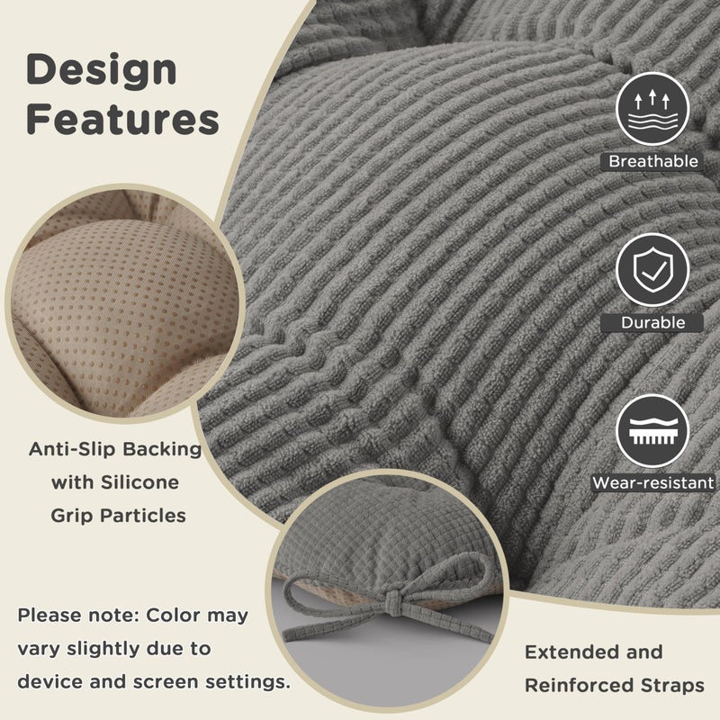 AddGrace Dining Chair Cushions Set of 4 Non-Slip Bottom Kitchen Chair Pads with Ties for Indoor Kitchen Furniture Comfy Soft Seat Cushions for Dining Room 18 x 16 x 3inch Grey - Image 4