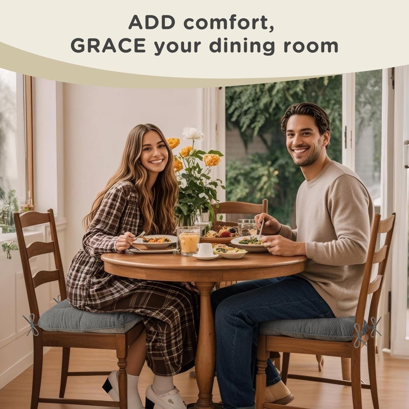 AddGrace Dining Chair Cushions Set of 4 Non-Slip Bottom Kitchen Chair Pads with Ties for Indoor Kitchen Furniture Comfy Soft Seat Cushions for Dining Room 18 x 16 x 3inch Grey - Image 5