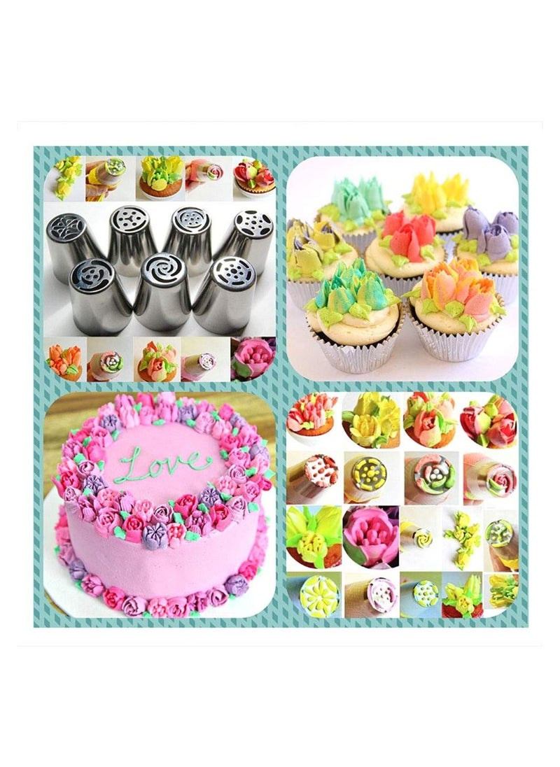 SYOSI SYOSI Russian Tulip Flower Cake, Cream Pastry Baking Decoration Tools 7 Pieces Set, Flower Shaped Frosting Nozzles Kit  - Image 5