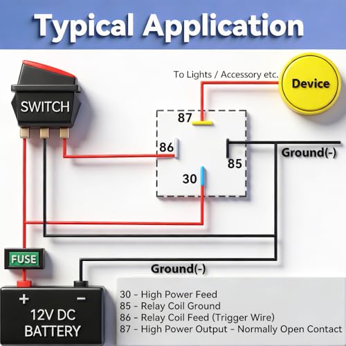 BLARYETI [5 Pack] 12V 40A Automotive Relay, 4-Pin SPST (Model JD1912) – Heavy Duty Relay Switch for Fuel Pump, Fan, Starter, Light Bar - Image 2