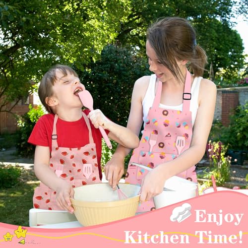 DEABOLAR Kids Chef Hat and Apron, Adjustable Kids Aprons with Pocket Girls Boys Kitchen Toddler Aprons for Cooking Baking - Image 5