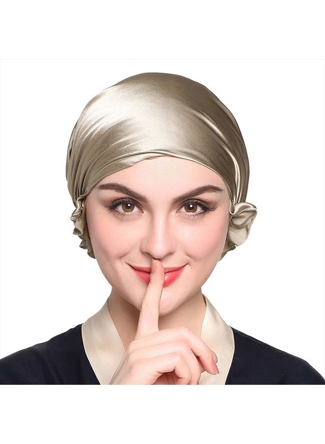 LilySilk Taupe Silk Sleeping Cap for Hair Stretchy Adjustable Large -Night Cap- for Women 100 Real Silk Bonnet Sleep Cap- for Curls - Image 1