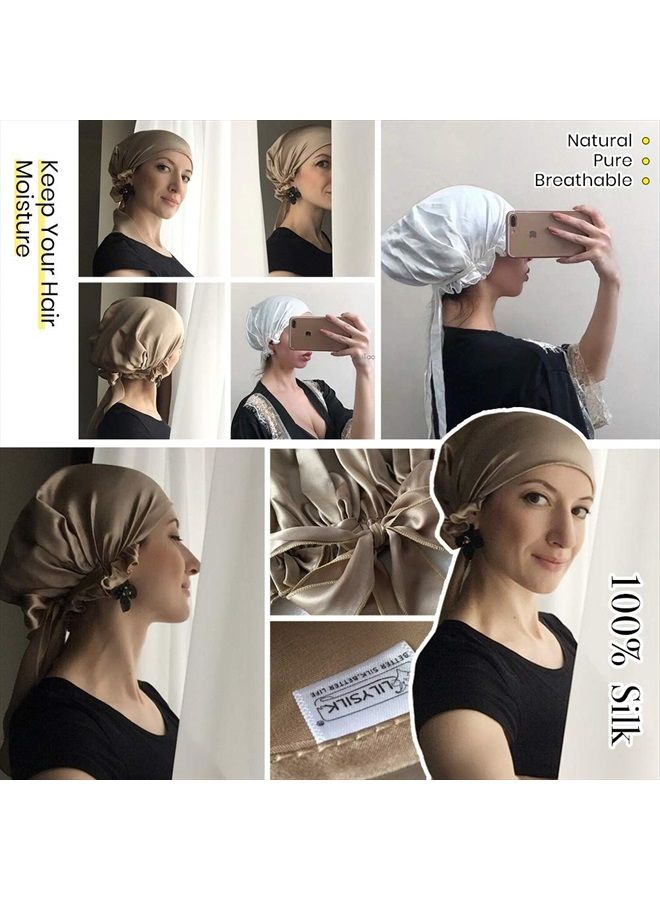 LilySilk Taupe Silk Sleeping Cap for Hair Stretchy Adjustable Large -Night Cap- for Women 100 Real Silk Bonnet Sleep Cap- for Curls - Image 4
