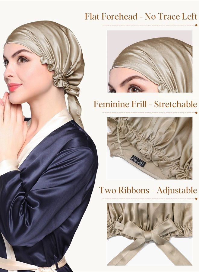 LilySilk Taupe Silk Sleeping Cap for Hair Stretchy Adjustable Large -Night Cap- for Women 100 Real Silk Bonnet Sleep Cap- for Curls - Image 3