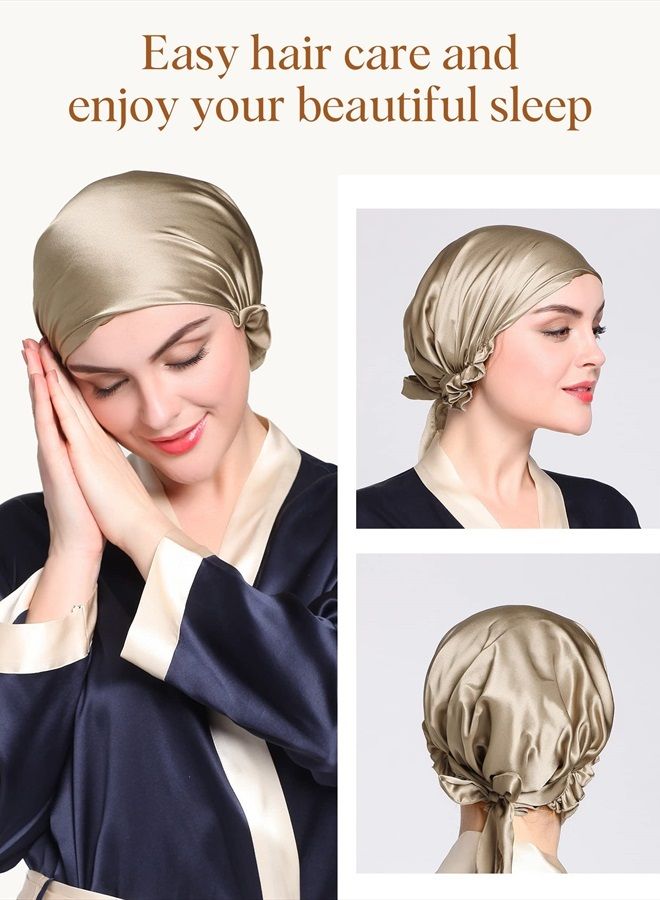 LilySilk Taupe Silk Sleeping Cap for Hair Stretchy Adjustable Large -Night Cap- for Women 100 Real Silk Bonnet Sleep Cap- for Curls - Image 2