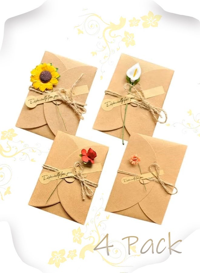 4 Pack Flower Pattern Thank You Card Handmade Invitation Greeting Card Wish Card for Wedding Birthday Festival - Image 1