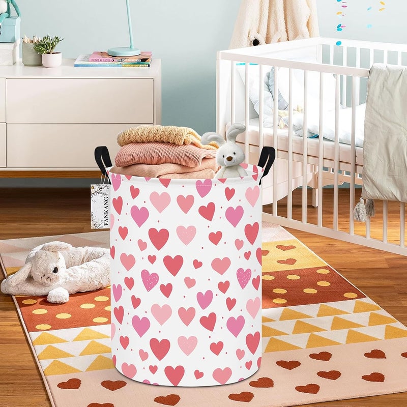 FANKANG Storage Basket, Nursery Hamper Canvas Laundry Basket Foldable with Waterproof PE Coating Large Storage Baskets for Kids Boys and Girls, Office, Bedroom, Clothes,Toys(Colorful hearts) - Image 5