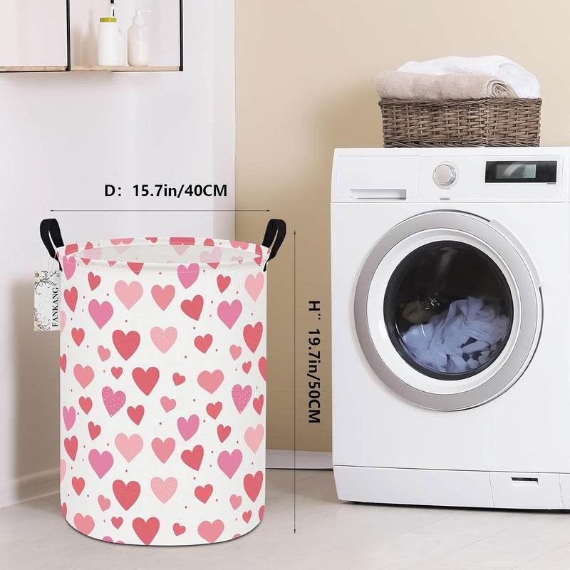 FANKANG Storage Basket, Nursery Hamper Canvas Laundry Basket Foldable with Waterproof PE Coating Large Storage Baskets for Kids Boys and Girls, Office, Bedroom, Clothes,Toys(Colorful hearts) - Image 2