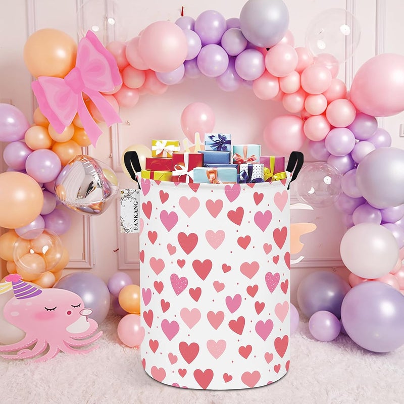 FANKANG Storage Basket, Nursery Hamper Canvas Laundry Basket Foldable with Waterproof PE Coating Large Storage Baskets for Kids Boys and Girls, Office, Bedroom, Clothes,Toys(Colorful hearts) - Image 4