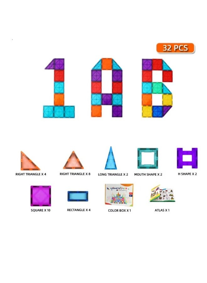 TEGRILO 32 Pcs Magnetic Building Blocks 3D Kids Building Blocks Set Magnetic Building Construction Educational STEM Toys for Toddler - Image 1