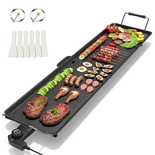 COSTWAY 35 صينية كهربائية للشواء Teppanyaki غير لاصقة كبيرة الحجم للطبخ لبار البان كيك والشواء الداخلي والخارجي مع درجة حرارة قابلة للتعديل وصينية تصريف 2000 واط